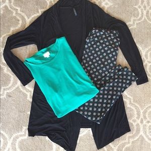 Lularoe TC leggings, Irma shirt size L, black wrap